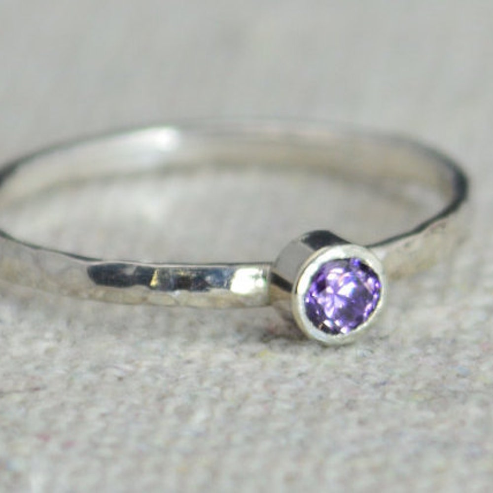 Classic Sterling Silver Amethyst Ring Silver Solitaire image 0