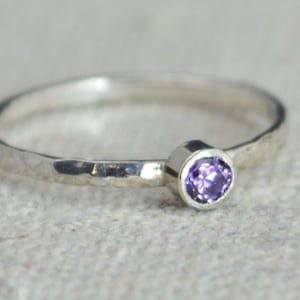 Classic Sterling Silver Amethyst Ring, Silver Solitaire, Solitare Ring, Silver Jewelry, February Birthstone, Mothers Ring, Silver Band image 1