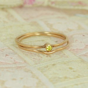 Tiny Citrine Ring Set, Solid 14k Rose Gold Wedding Set, Stacking Ring, Solid 14k Gold Citrine Ring, November Birthstone, Bridal Set, Topaz image 3