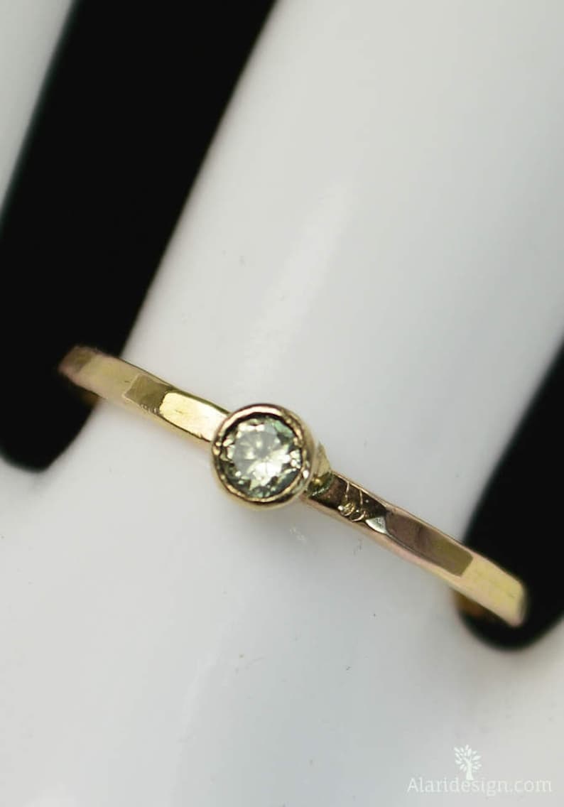 Classic Solid 14k Gold Peridot Ring, 3mm gold solitaire, solitaire ring, real gold, August Birthstone, Mothers RIng, Solid gold band, gold image 2