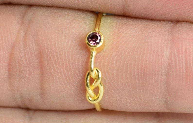 14k Gold Alexandrite Infinity Ring, 14k Gold Ring, Stackable Rings, Mother's Ring, June Birthstone Ring, Gold Infinity Ring, Gold Knot Ring image 2