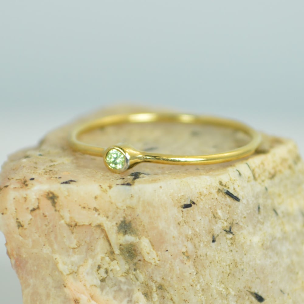 Tiny Peridot Ring Peridot Stacking Ring Solid 14k Gold image 0