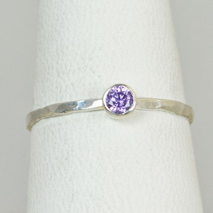 Dainty Amethyst Ring, Hammered Ring, Stackable Ring, February Birthstone, Amethyst Ring, Gemstone Ring, Promise Ring, Stacking Ring, Alari image 2