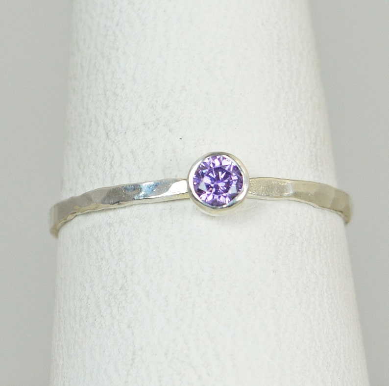 Dainty Amethyst Ring, Hammered Ring, Stackable Ring, February Birthstone, Amethyst Ring, Gemstone Ring, Promise Ring, Stacking Ring, Alari image 2