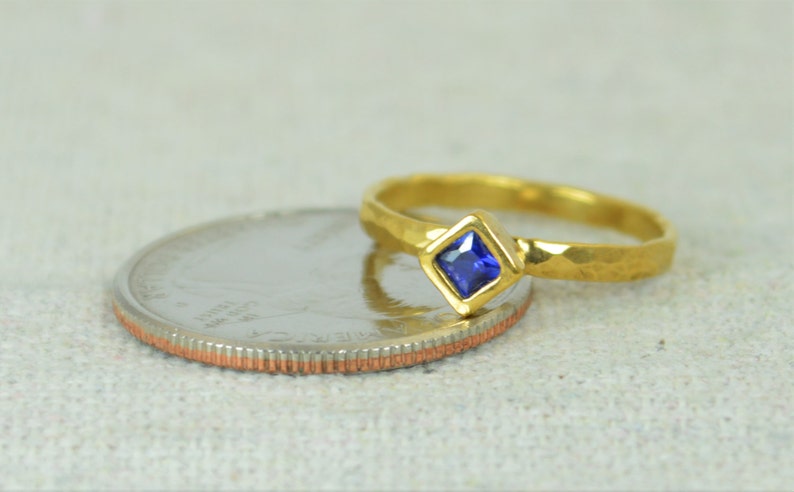 Square Sapphire Ring, Gold Filled Sapphire Ring, September Birthstone Ring, Mothers Ring, Square Stone Ring, Gold Saphhire Ring, Gold Ring image 4