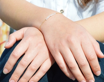 Rose Quartz Bracelet, Danity Stacking Bracelet, 14k Gold Fill, Sterling Silver, Rose Gold, Pink Bracelet, Bar Bracelet, Gold Bracelet