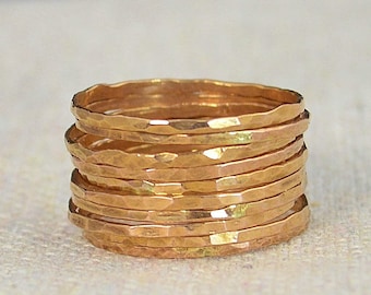 Set of 10 Super Thin 14k Rose Gold Rings, 14k Rose Gold Filled,  Rose Gold Stacking Rings, Simple Rose Gold Ring, Thin Rose Gold Rings