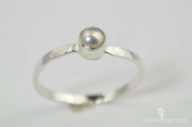 Small Silver Pearl Ring, Pure Pearl Ring, Mothers Ring, Pearl Jewelry, Natural Pearl, June Birthstone Ring, White Pearl Ring image 1