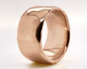 Massive 10mm Wide Solid Rose Gold Hammered Wedding Band, Choose 10k, 14k, or 18k Rose Gold, Rustic Wedding Ring, Heavy Rose Gold Ring