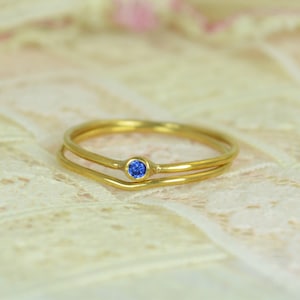 Tiny Sapphire Ring Set, Solid 14k Gold Wedding Set, Stacking Ring, Solid 14k Gold Sapphire Ring, September Birthstone, Bridal Set, Gold image 2
