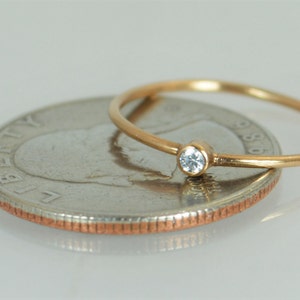 Tiny CZ Diamond Ring, Solid Rose Gold Diamond Stacking Ring, Solid 14k Gold Diamond Ring, Diamond Mothers Ring, April Birthstone, Diamond image 4
