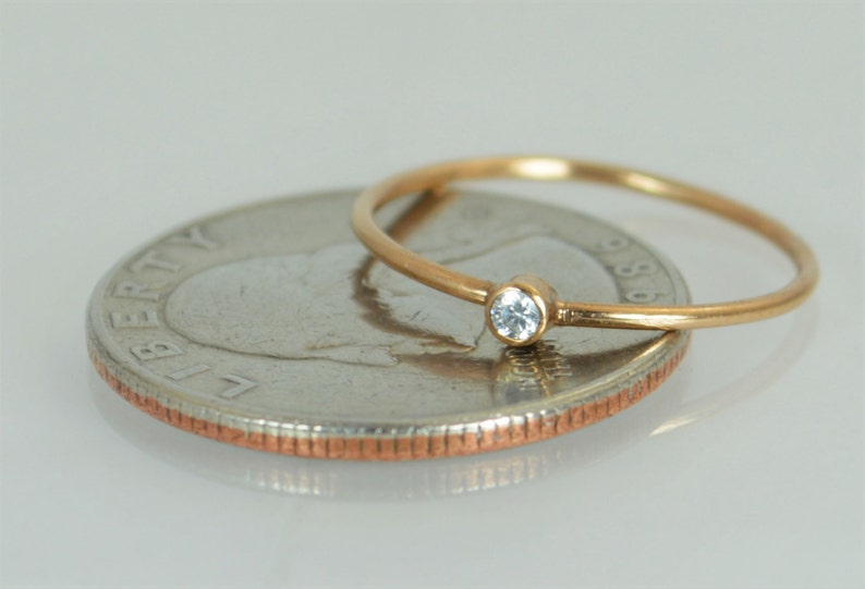 Tiny CZ Diamond Ring, Solid Rose Gold Diamond Stacking Ring, Solid 14k Gold Diamond Ring, Diamond Mothers Ring, April Birthstone, Diamond image 4