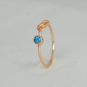 14k Blue Zircon Infinity Ring,14k Rose Gold, Stackable Rings, Mothers Ring, December Birthstone, Rose Gold Infinity Ring,Rose Gold Knot Ring image 2