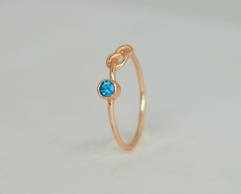 14k Blue Zircon Infinity Ring,14k Rose Gold, Stackable Rings, Mothers Ring, December Birthstone, Rose Gold Infinity Ring,Rose Gold Knot Ring image 2