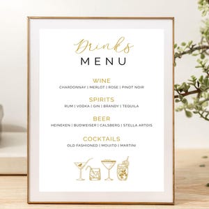 Drinks Menu Sign Template, Minimalist Modern, Wedding Signature Drinks Sign,  Drink Bar Sign, Cocktails, Editable Template, Wedding Menu