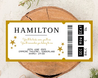 Boleto editable para el teatro Hamilton, boleto imprimible para el teatro musical Hamilton, regalo personalizado, recuerdo de recuerdo del West End / Broadway