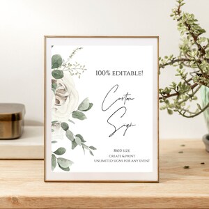 EDITABLE Rose Custom Sign 8x10, Bridal Shower Sign Template, Wedding Decor Instant Download, Baby Shower Personalized Sign, Event Sign, J5