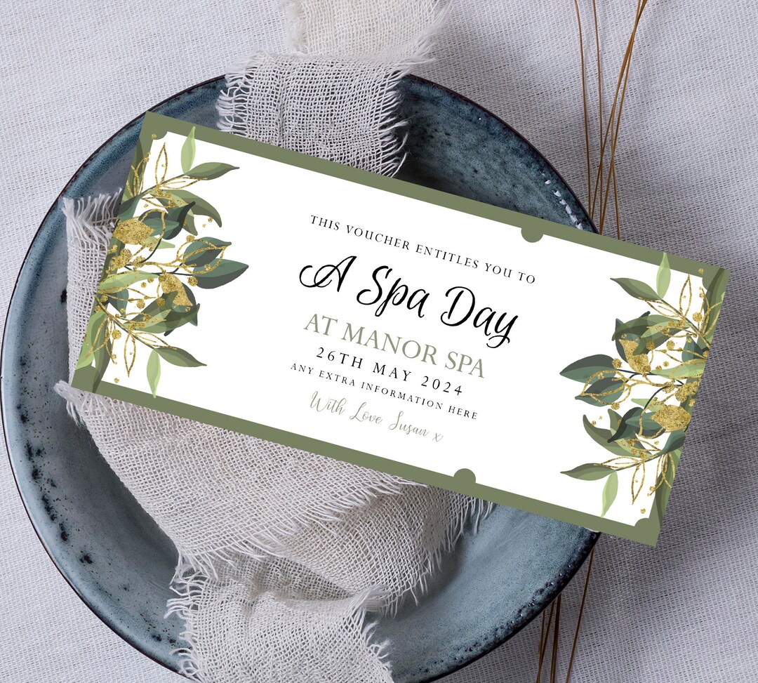 Editable Spa Day Gift Coupon, Instant Download, Digital Gift Voucher ...
