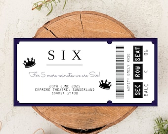 Editable Six Theatre Ticket, Printable Six Musical Theatre Ticket, Personalized Gift, West End / Broadway Souvenir Keepsake, Digital Ticket