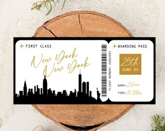 Editable Boarding Pass Template, Printable Personalized Airline Ticket, Boarding Pass, Digital Download , New York Trip, B2