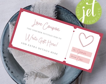 Editable Date Night Coupon, Valentine Day Gift Voucher, Love Coupon, Anniversary Gift Voucher, Digital Gift Voucher, Any Text, V6