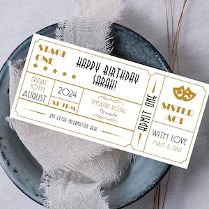 Edytowalny Voucher na Bilet do Teatru, Bilet niespodzianka do Teatru Muzycznego, Bilet do Teatru na Walentynki, Bilet na Spektakl na Broadwayu, Bilet cyfrowy, G8