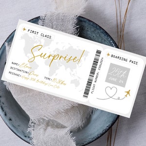 Bearbeitbare Bordkartenvorlage, druckbares personalisiertes Flugticket, Bordkarte, digitaler Download, Urlaub, Überraschungsreise, B1