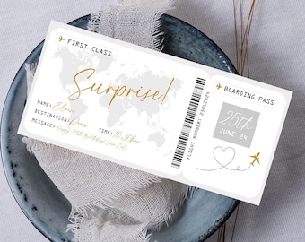 Editable Boarding Pass Template, Printable Personalized Airline Ticket, Boarding Pass, Digital Download , Holiday, Surprise Trip, B1