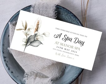 Editable Spa Day Gift Coupon, Instant Download, Digital Gift Voucher, Printable Voucher, Gift Coupon, Last Minute Gift, Any Text, G28