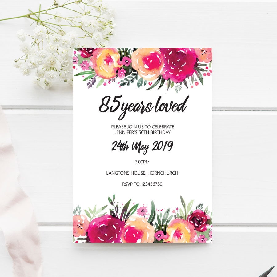 85th-birthday-invitation-85-years-loved-flower-editable-etsy