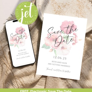 Rose Save the Date, Printable Save the Date Wedding Template, Save the Date card, Electronic Save the Date,  Self editable, Mobile 02