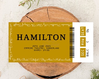 Boleto editable para el teatro Hamilton, boleto imprimible para el teatro musical Hamilton, regalo personalizado, recuerdo de recuerdo del West End / Broadway