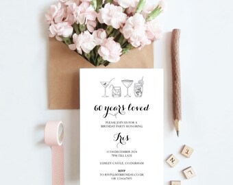 Birthday Invitation, Years Loved Invitation, Any Age Invitation 5x7 Template, Editable Template, Digital Invite, Cocktail Party