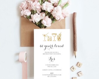 Birthday Invitation, Years Loved Invitation, Any Age Invitation 5x7 Template, Editable Template, Digital Invite, Cocktail Party