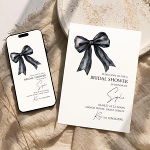 Modern Bow Bridal Shower Invitation, Printable Wedding Template, Bow Bridal Shower Invite card, Electronic Invitation, 27