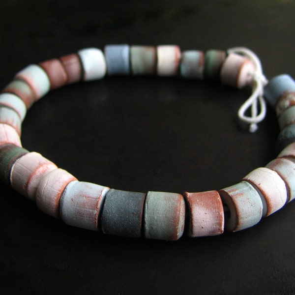 Tiny rustic tube beads, earthy bead set of 29, pastel beads, bohemain, craft, terracotta, artisan, greek beads, everyday jewelry making