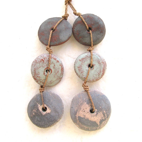 Long Earrings Beads - tribal beads, set for earrings, flat beads, ceramic natural earthy, art jewelry, diy crafted, artisan boho jewelry