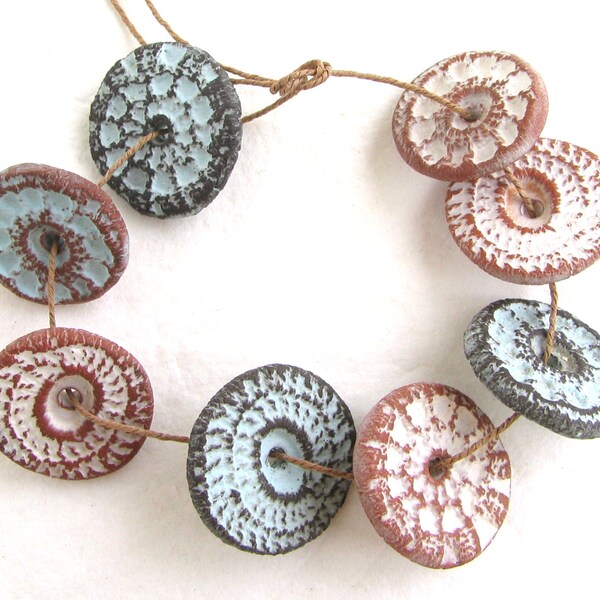 Unique Beads Set for Jewelry Making - flat rustic beads, ceramic beads, hand craft beads, crafted, vintage style, patina beads, clay beads