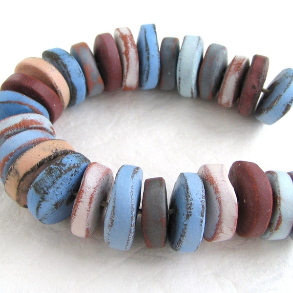 Crafted Handmade Disc Beads - stoneware beads, ceramic beads,  jewelry making, natural jewelry, funky bracelet, art beads, multicolor beads