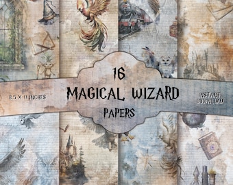 Papel digital con patrones mágicos de mago: diseños para diarios y álbumes de recortes mágicos (descarga digital) Bruja, Mágico, Manualidades, Kit, Mago