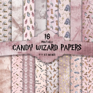 Set von 16 - Pink Zauberer Muster digitales Papier, Zauberer Junk Journal, magischer Hintergrund, Schule, Magie, Zauberer, Hexenpapier, bedruckbar, Basteln