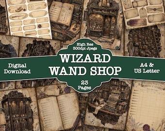 Wizard Wand Shop Junk Journal Kit: Magic Scrapbook Pages (Digital Download) Witch, Magical, Craft, Kit, Wizarding, wands, magic store