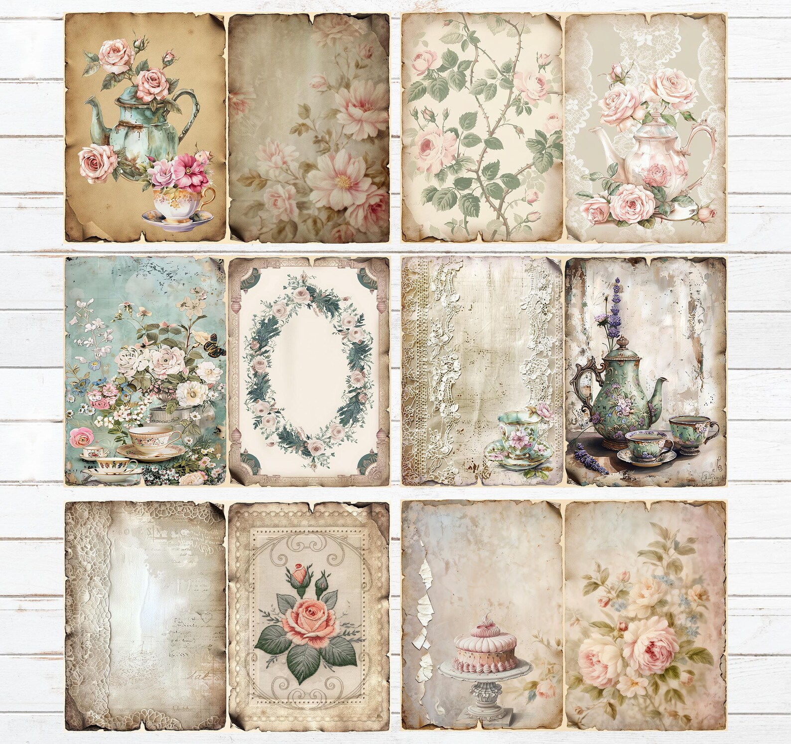 Afternoon Tea Digital Paper Pack: Vintage Floral Junk Journal (digital ...