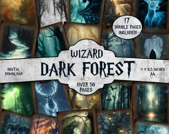 Wizard Dark Forest Backgrounds: Scrapbook Pages (Digital Download) Witch, Magical, Craft, Kit, Wizarding, House, Papers, Junk Journal