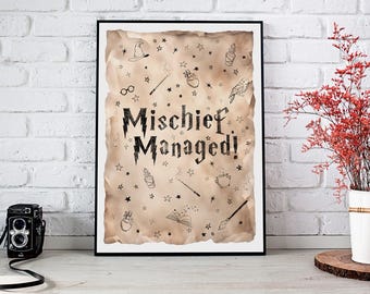 Wizard Wall Art: Mischief Managed Hand-Drawn Print (Digital Download) Witch, Magical, Craft, Home decor, Wall art, Wizarding, Mischief