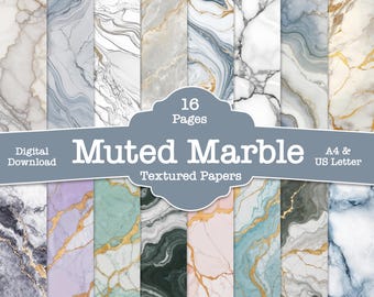 Muted Marble Textures Journal Pages: Printable Scrapbook Paper (Digital Download) Junk Journal Kit, beige, white, tonal, texture pack