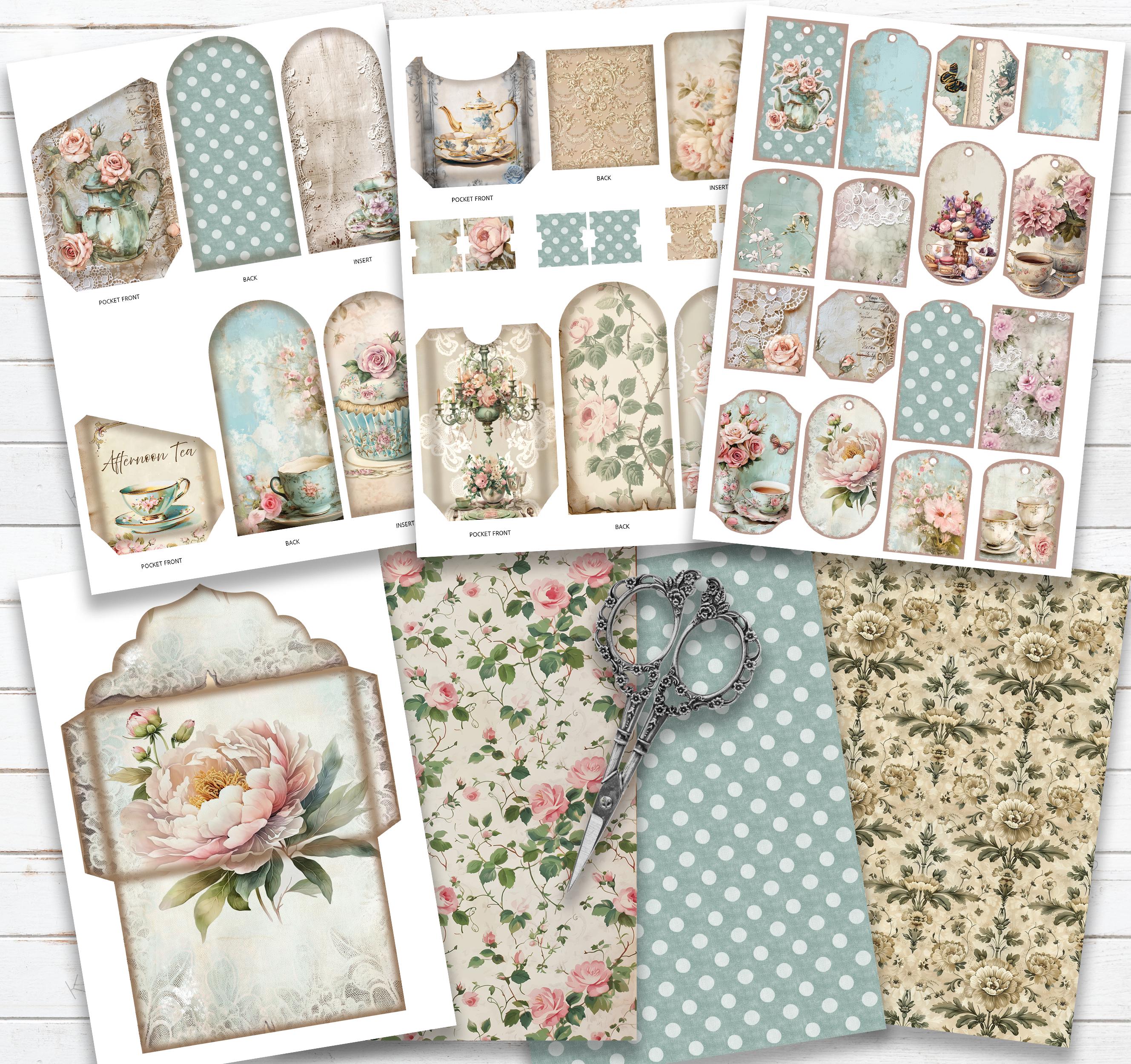 Afternoon Tea Digital Paper Pack: Vintage Floral Junk Journal (digital ...