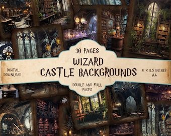 Wizard Castle Backgrounds: 30 Printable Pages (Digital Download) Witch, Magical, Craft, Kit, Wizarding, Papers, House, Magic, Junk Journal