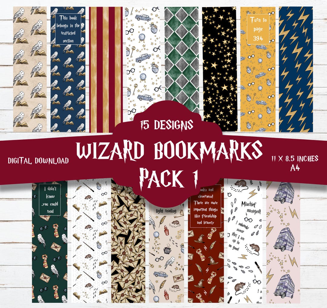 Wizard Bookmarks Set: 15 Designs, Magic Theme (digital Download) Witch ...