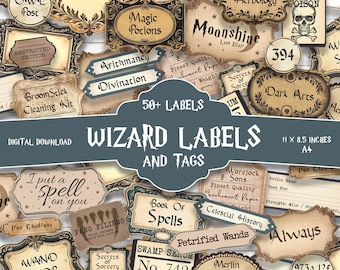 Wizard Labels and Tags: Scrapbook Printable Ephemera (Digital Download)Witch, Magical, Craft, Kit, Wizarding, Junk Journal